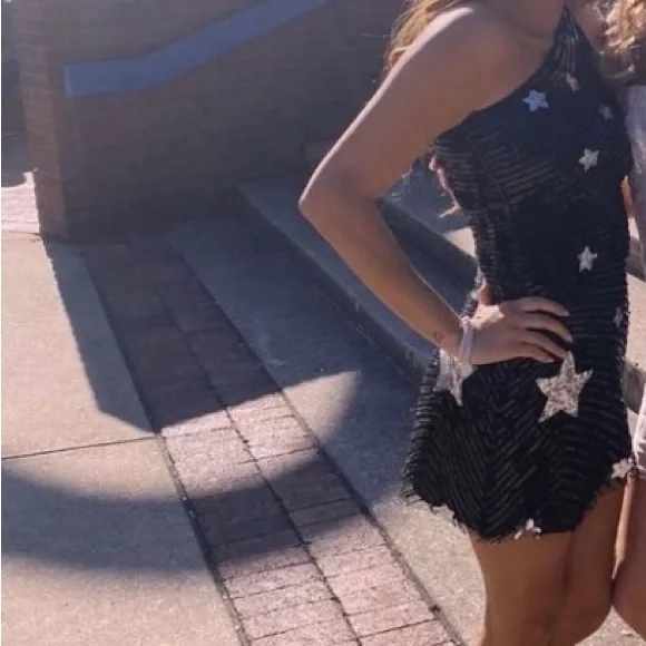 Dresses | Black Shiny Homecoming Dress With Silver Stars | Poshmark